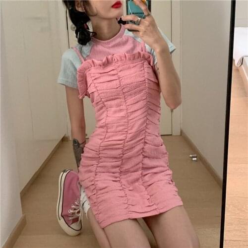 Ins Sweetheart Strap Dress Female Korean Kawaii Cute Womens Dresses Japanese Harajuku Vintage Ladies Ulzzang Clothing For Women