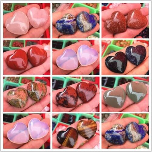 1Pair Beautiful Natural Gem Stone Love Heart Lapis Lazuli Tiger Eye Crystal Pink Quartz Opal Red Jade As Gifts