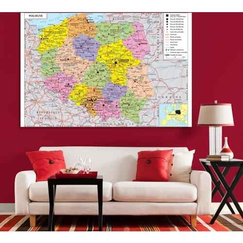 225*150cm The Poland Political Map (In French)Large Poster Non-woven Canvas Painting Living Room Home Decoration School Supplies