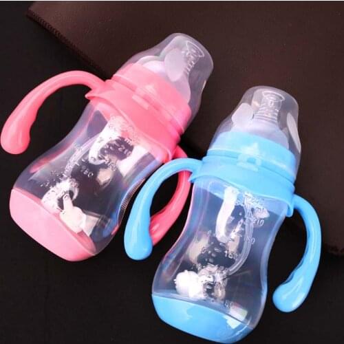 240ml PP Baby Bottles and Nipples with Handle Plastic Anti-colic BPA Free Bottle with Straw for Baby Feeding