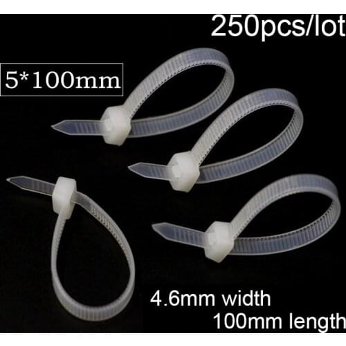 250pcs/lot 5*100mm National Standard Nylon Fixed 4.6mm width White/ Black Color Self-locking Plastic Wire Zip Tie