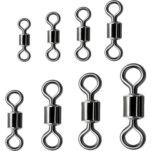 50PCS/Lot Copper Fishing Swivels Rolling Swivel Ball Bearing Swivel with Safety Snap Solid Rings for Carp Fishing Accessories