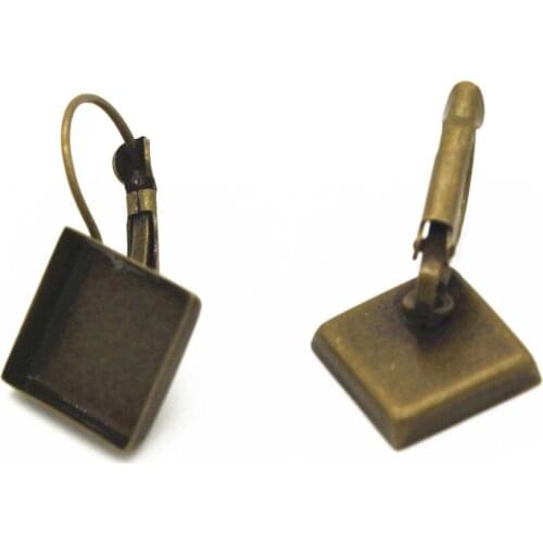 SEA MEW 50 PCS Vintage Style 12mm 15mm Square Cabochon Base Earrings Setting Findings For Women Jewelry Making