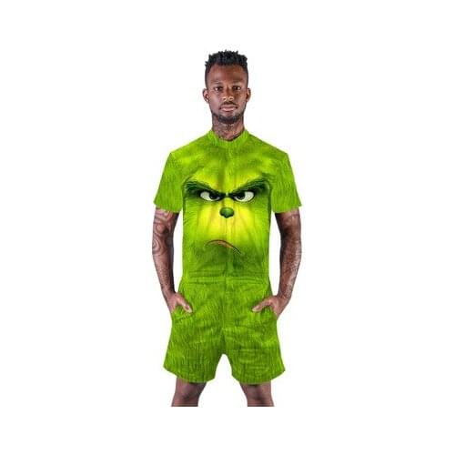 American flag digital print short sleeve zipper jumpsuit for men and women with loose elastic waist beach pants