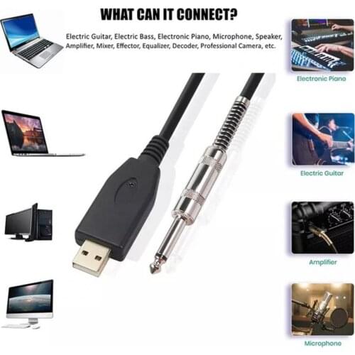 Audio AUX Cable Anti-interference High Fidelity Driver-free USB to 6.35mm Male to Male Guitar Cable for Laptops