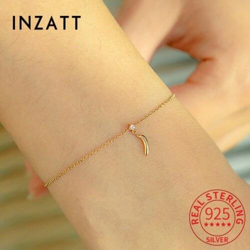 INZATT Real 925 Sterling Silver Zircon 14K Gold Chain Banana Bracelet For Women Punk Fine Jewelry Punk Accessories Drop Shipping