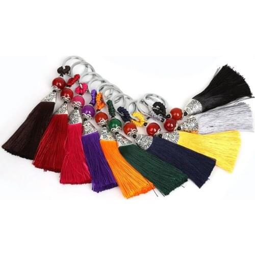 Hot Selling 2pcs Immitation Silk Satin Tassel Charm Pendant keychains, key ring chain bags Findings craft for fashion jewelry