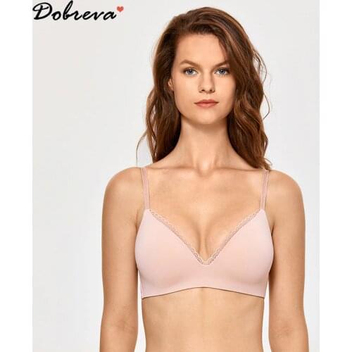 DOBREVA Womens Wirefree Full Coverage Lace Lightly Lined Seamless T-Shirt Bra