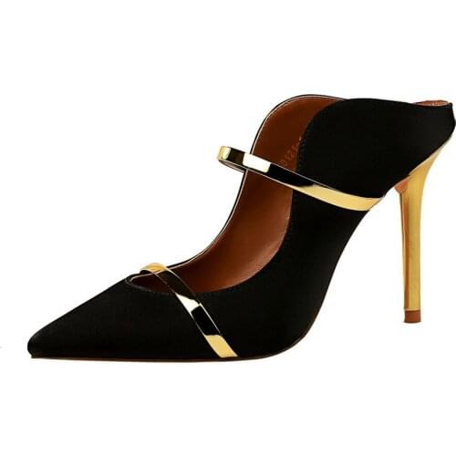 Europe and the US sexy Baotou drag fine heel with high heel sexy pointed hollow shallow mouth a word with female slip