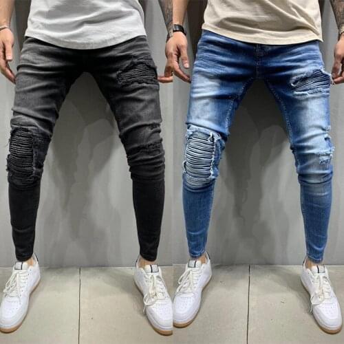 Brand New Fasionable Mens Distressed Skinny Biker Jeans Casual Ripped Destroyed Slim Fit Stretch Moto Denim Pants Trousers