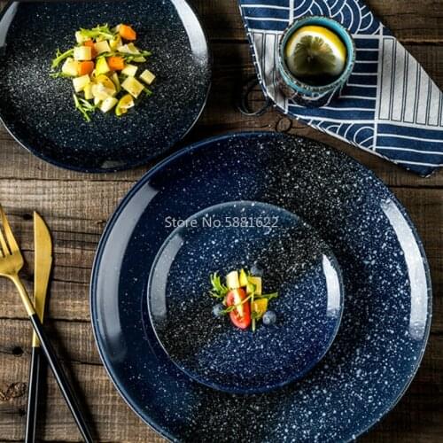 Ceramic Plate Round Japanese Style Starry Flat Steak Breakfast Pasta Staple Food Plate Dessert Salad Dark Dish Kitchen Supplies
