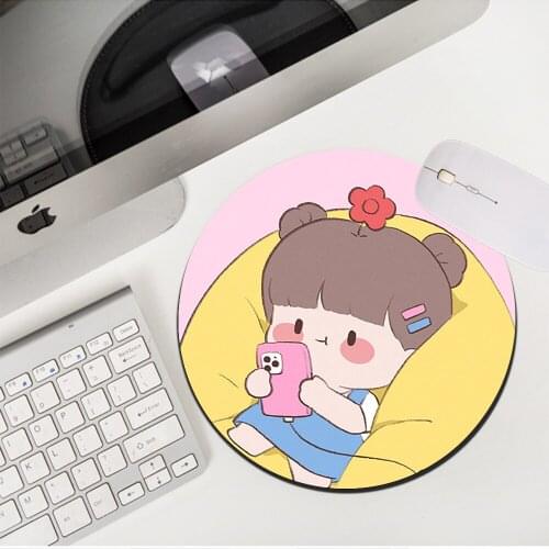 Kawaii Cartoon Girl Round Small Mouse Pad Mouse Mats Rugs Gaming Accessories Desk Mat Non-slip for The Mouse for Gamer PC Laptop