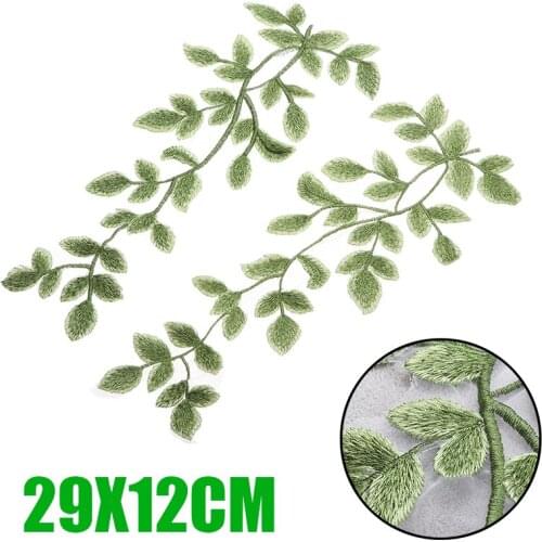 1 Pair Green Leaves Lace Accessories DIY Lace Applique Trim Embroidery Cloth Patch for Wedding Evening Dress
