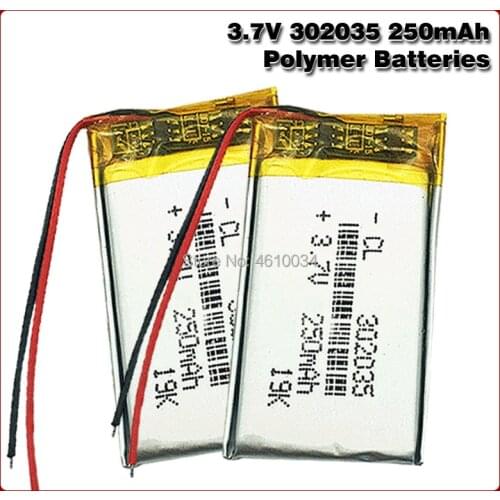 3.7V 250mAh 302035 Lithium Polymer li ion Rechargeable Battery cells For 302035 plug Mp3 MP4 MP5 GPS Lithium polymer battery