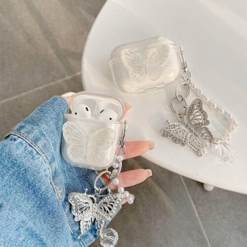 Cute with chain Cover for apple AirPods 1 2 3 Case Luxury butterfly keychain Earphone Case for AirPods PRO Case hearphone Box
