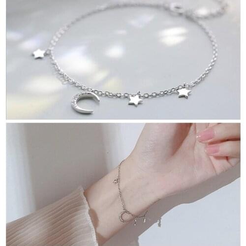 Trendy Zircon Moon Star Design Bracelets Girl Bright Accessories Charm Silver 925 Sterling Bracelet Female Jewelry Princess Gift