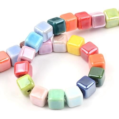 Fashion Colors 8mm/10mm Square Beads Cube Ceramic Beads DIY 2.5mm Hole Beads Handmade Porcelain Beads For Jewelry Making