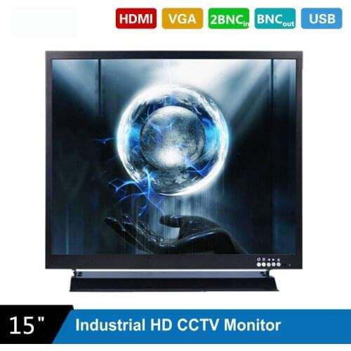 15 Inch 1024X768 HD CCTV Monitor with Metal Shell HDMI VGA AV BNC Connector for PC Multimedia Screen Display & Microscope etc