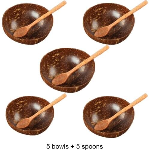 3/4/5/6 Natural Coconut Bowls and Spoon Set with Box Packing Coconut Shell Salad Noodle Bowl Wood Bowls Home Decorations