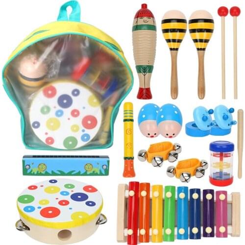 10pcs Musical Instruments Toys Set for Toddlers Wooden Orff Musical Percussion Instruments Preschool Eco Friendly Drum Set