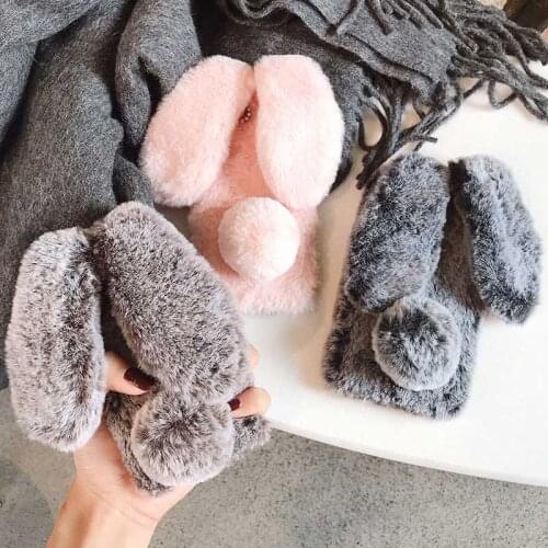 Boucho Warm Phone Case for iPhone 12 11 Pro XS Max XR X SE Case Rabbit Ears Furry fluffy Fur Cover for iPhone 6 7 8 Plus Cases