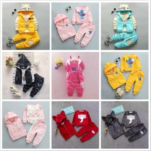 Autumn Winter Long Sleeve TShirts + Vest Coat + Pants Baby Boy Clothes Set For Girls Clothing Suit Casual Kids Homewear Outfits