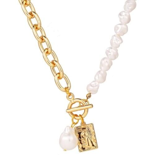 Classic Baroque Style Irregular Pearl Necklace for Women Geometric Square Pendant Chain Necklaces Punk Jewelry