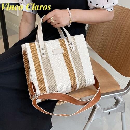 Striped Big Shopping Bag Casual Tote Canvas Large Capacity Handbags Shoulder Crossbody Bags for Women Fashion Messenger Bag Sac