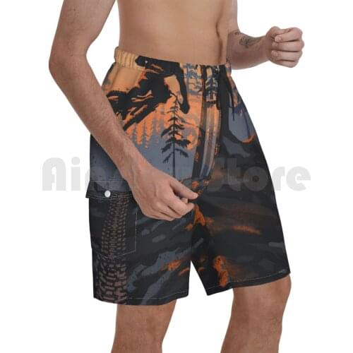 Retro Styled Mountain Biking Dirt Jumper Sunset Beach Shorts Men Beach Pants Swimwear Cycling Art Mountain Bike Art