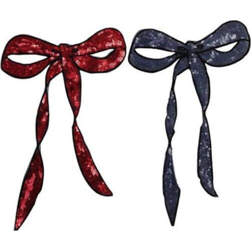 Cartoon Bowknot Patches for clothing T shirt women Sequined Sequins T-shirt Women Diy Tops Shirt Girl Biker Patch for Clothes