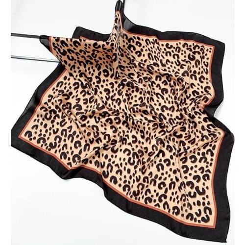 Silk Square Scarf Headband for Women Leopard Spring Summer Scarf 70cm NeckerChief Neck Wrap Shawls Bandana Hair Band Hair Ties