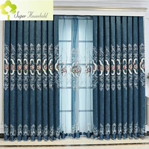 Chinese Style Chenille Cashmere Embroidered Blackout Curtains for Living Room Bedroom Villa Valance for Window Customization