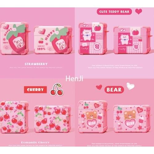 Cute Cartoon Pink Cherry Rabbit Flower Wireless Bluetooth Headset Soft Cover for Airpods 12 Pro 3 Case Earphone Protective