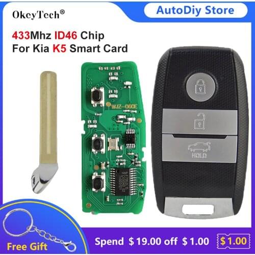 Okeytech 3 Buttons Smart Card Remote Control Key Fob For Kia K5 KX3 Sportage Sorento KeylessGo 433Mhz With ID46 Chip Uncut Blade