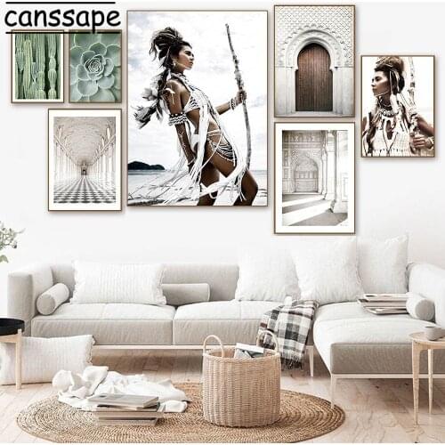 Modern Posters Succulent Plant Poster Sexy Wild Tribe Girl Prints Architecture Print Moroccan Door Pictures Living Room Decor