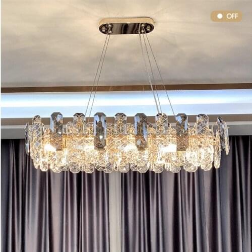 Modern Dining Room Luxury Led Pendant Lights Lustre K9 Crystal Cable Hanging Lamp Shiny Gold Oval Metal Suspend Lamp Luminarias
