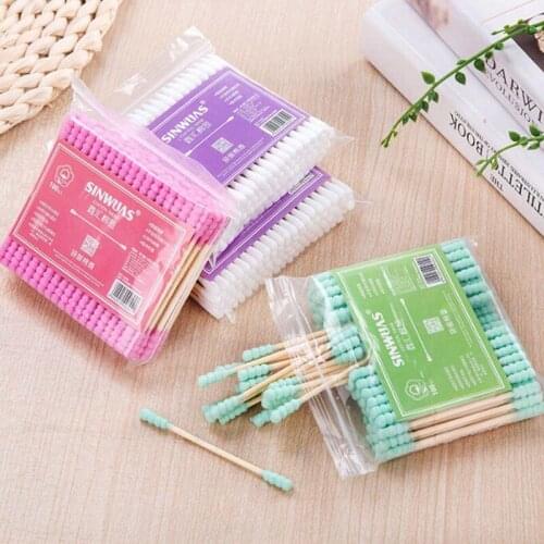 High Quality 100pcs/ Pack Double Head Cotton Women Makeup Cotton Tip For Wood Sticks Cleaning Health Care Tools