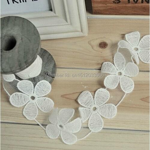 High Quality 5cm Pink Lace Trim Gauze Flower DIY Handmade Material Apparel Accessories Embroidery White Guipure Lace Trimmings