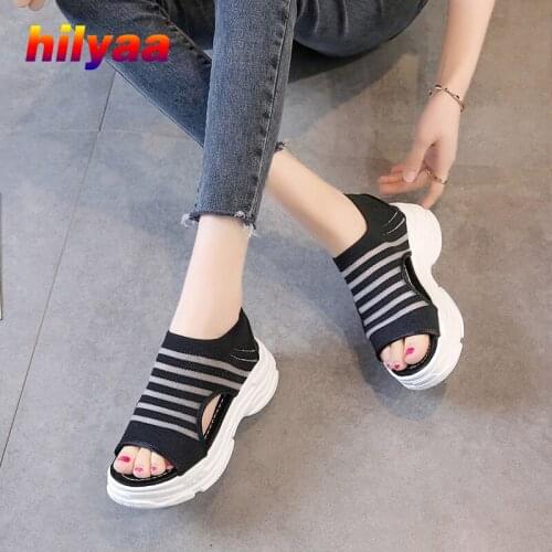 2020 Woman Platform Sandals Female Summer Wedges Shoes Knitting Chaussures Femme Slip-On Fashion Sandalias mujer Ladies Sandals