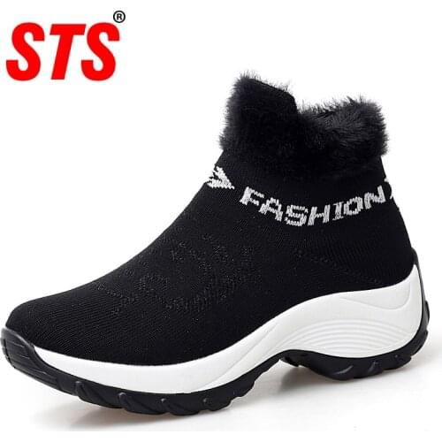 STS BRAND 2019 New Winter Ankle Boots Women Snow Boots Warm Plush Platform Sneakers Breathable Mesh Sneakers Travel Casual Shoes