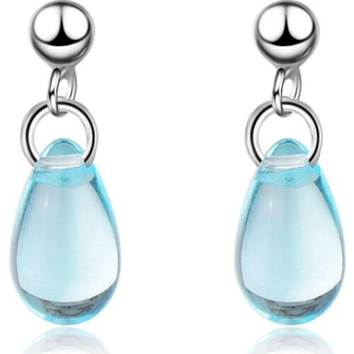 Ear Nail Female Korean Version of Literary Sweet Blue Water Drop Earring Temperament Short Ear Jewelry Earrings Jewelry