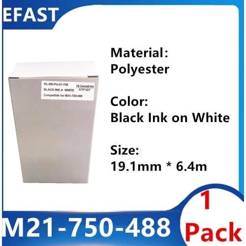 1 Pack M21 750 488 Polyester Label Ribbon Black On white For BMP21 PLUS Printer M21-750-488 19.1mm * 6.4m