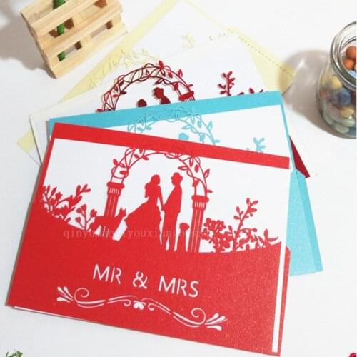 10pcs Laser Cut Vintage Wedding invitations Card White elegant Pattern West Kit Blank Paper Printing MR&MRS Invitation 8zSH070