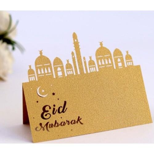 100PCS/LOT Laser Cut Eid Mubarak Party Table Card Paper Place Card Hollow Out Palace