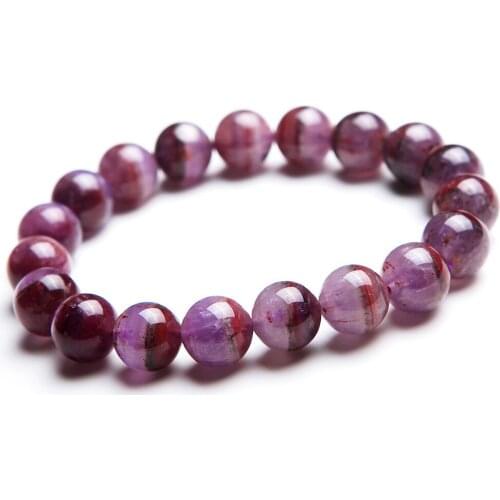 11mm Genuine Natural Purple Red Cacoxenite Auralite 23 Crystal Quartz Round Beads Jewelry Stretch Charm Bracelet Femme