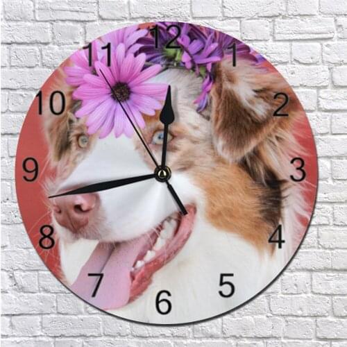 25CM watch Wall Clocks Cute Pet Dogs Pattern Numeral Digital Dial Mute Silent Digital Clocks Battery Operated for Living Room