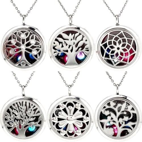 30mm Life Tree Lotus Flower Pendant Necklace Magnetic Aromatherapy Essential Oil Diffuser Beads Locket Pendant