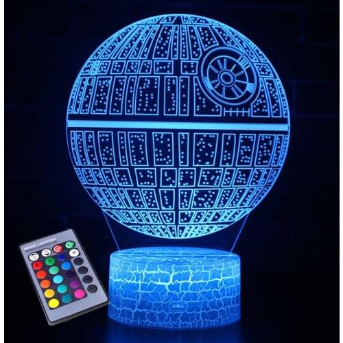 Vogliovoi 3D Night Lights Acrylic Series Anime Death Star 16Colors Crack ABS Base For Kids Child Bedroom Decor