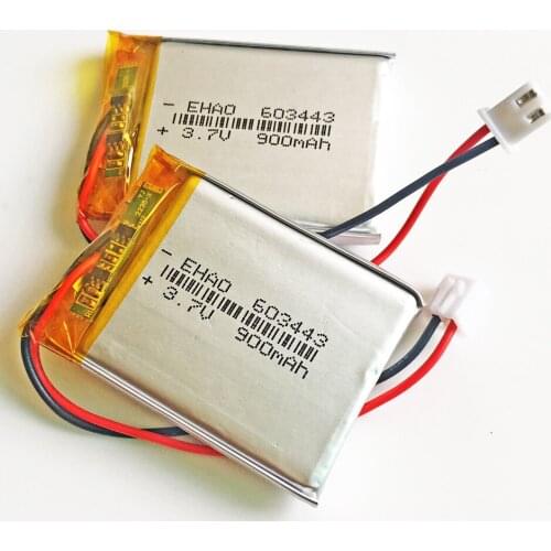 5 pcs 603443 JST XHR 2.54mm 2pin 900mAh lipo polymer lithium rechargeable battery 3.7V for MP3 GPS navigator DVD recorder camera