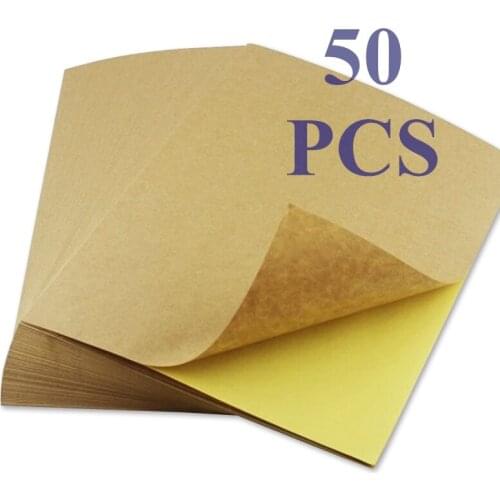 50 Sheets/package A4 Dark Light Brown Kraft Paper Carton Color Sticker Sticker Inkjet Laser Printing Self-adhesive Label Paper